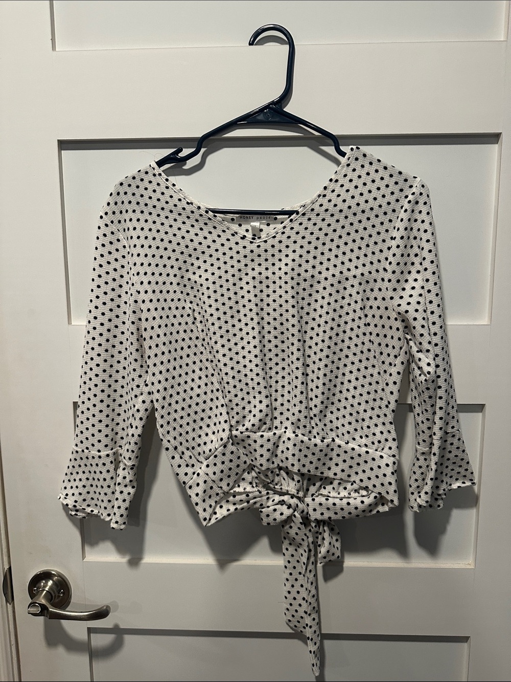 Polka Dot Tie-Back Blouse - White/Black